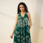 Pimu Women Floral Printed Pleated Pure Cotton Kurta with Palazzos-Green | Grocsy
