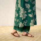 Pimu Women Floral Printed Pleated Pure Cotton Kurta with Palazzos-Green | Grocsy