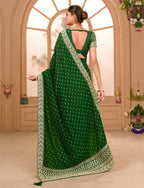 Teeya Creation Green Color Chinnon Silk Heavy Embroidery Work Saree | Grocsy