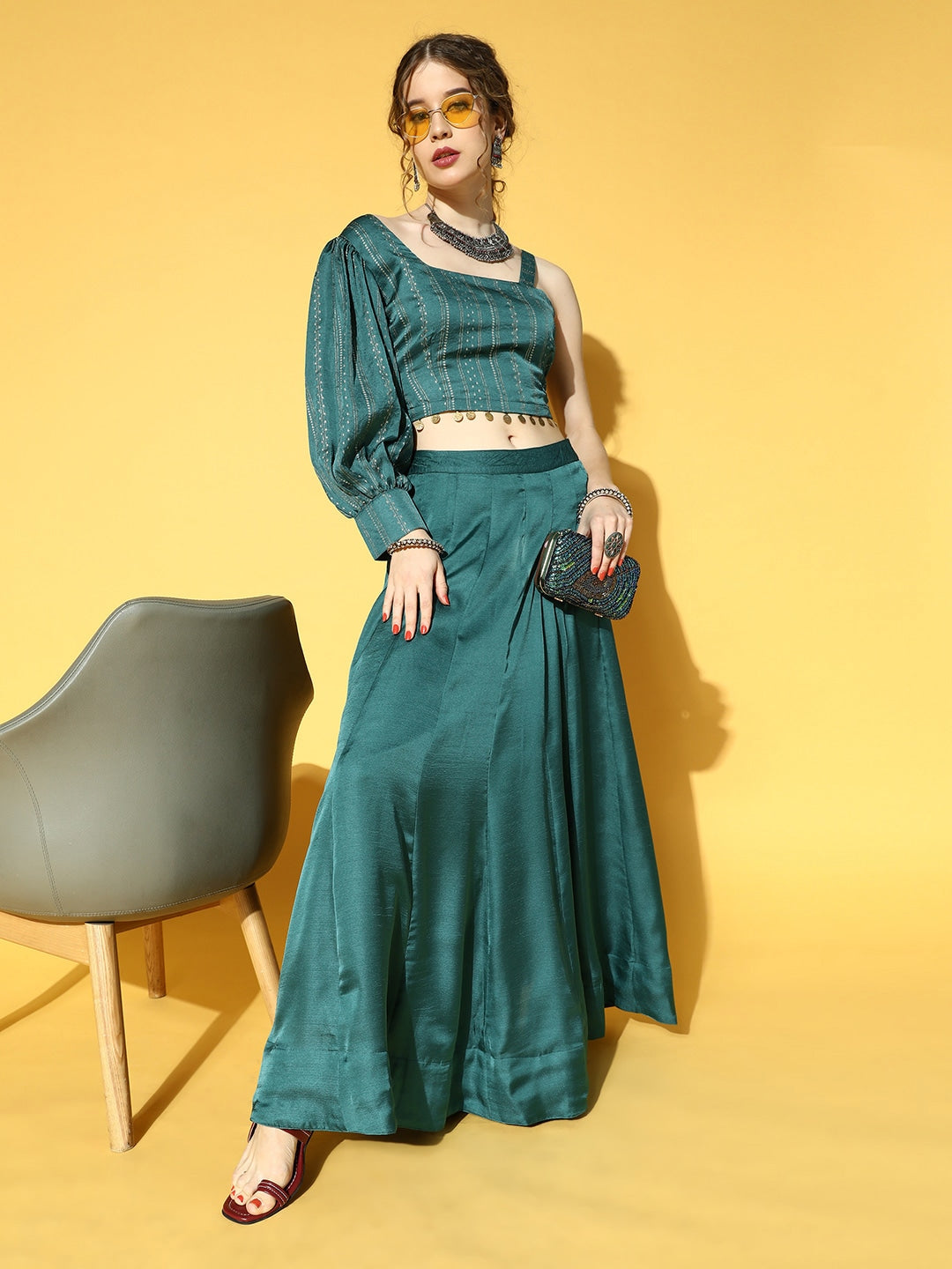 Yufta Green & Beige Co-Ords | Grocsy