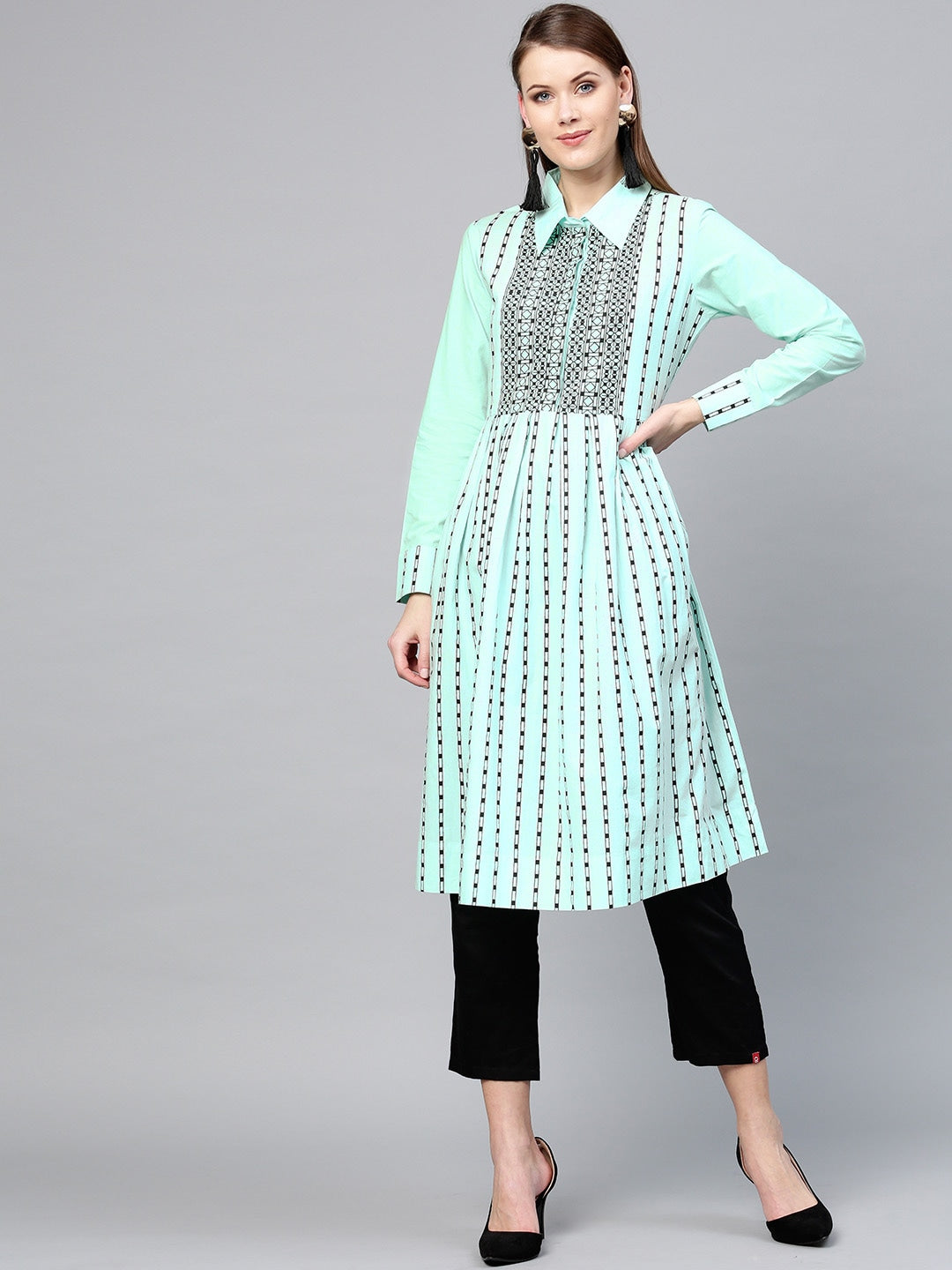Yufta Green & Black Striped Tunic | Grocsy