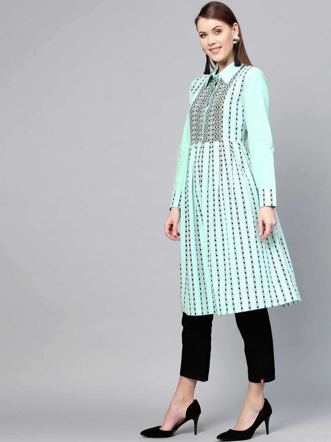 Yufta Green & Black Striped Tunic | Grocsy