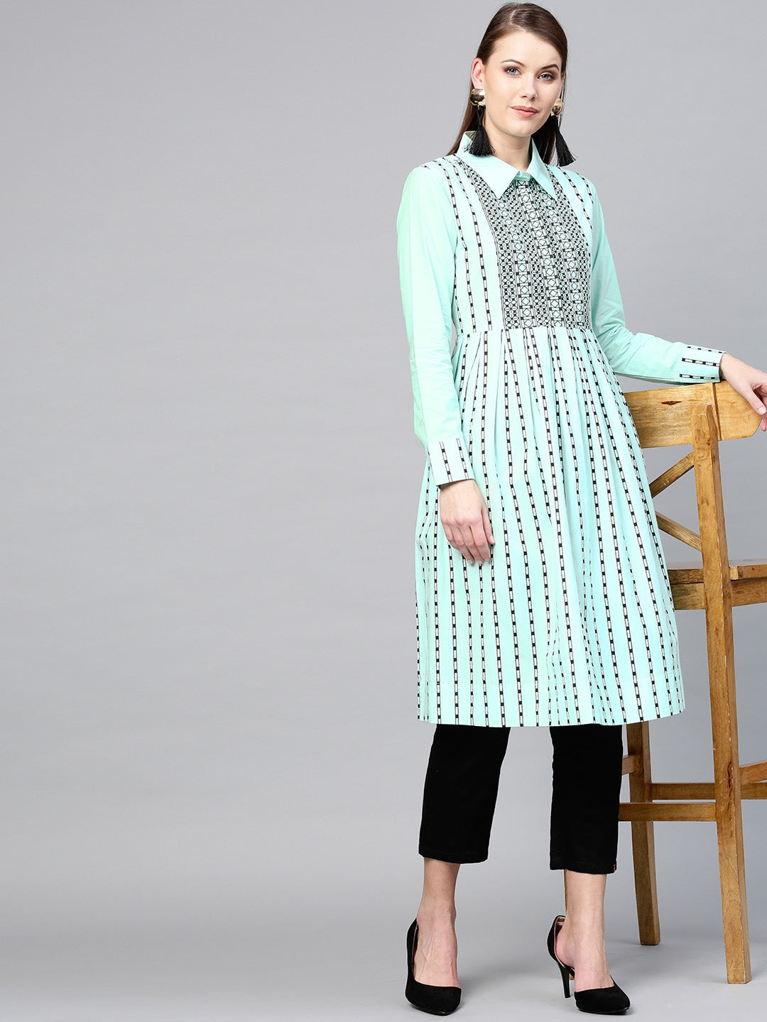 Yufta Green & Black Striped Tunic | Grocsy