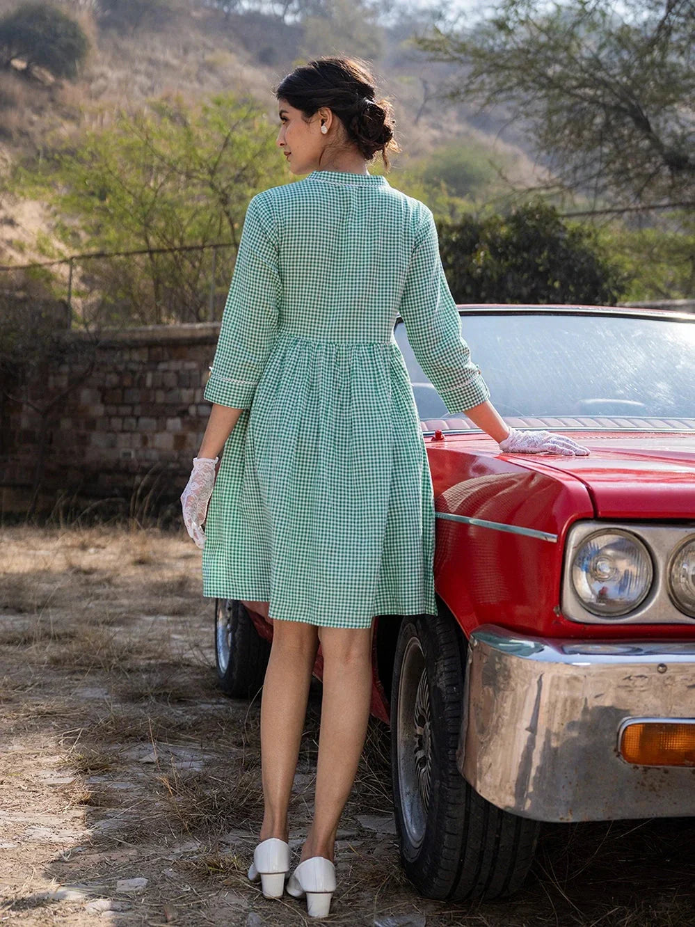 Yufta Green Checked Dress | Grocsy