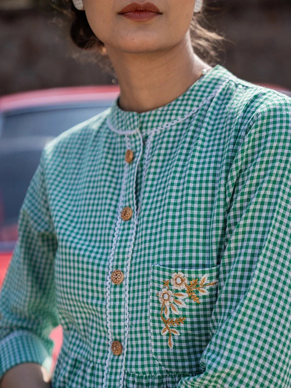 Yufta Green Checked Dress | Grocsy
