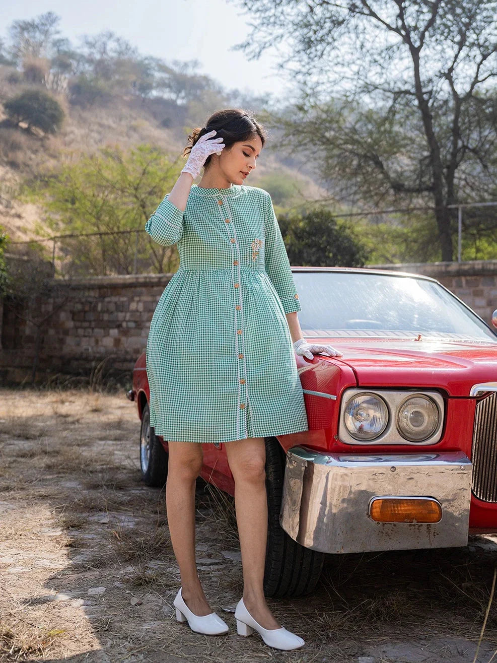 Yufta Green Checked Dress | Grocsy