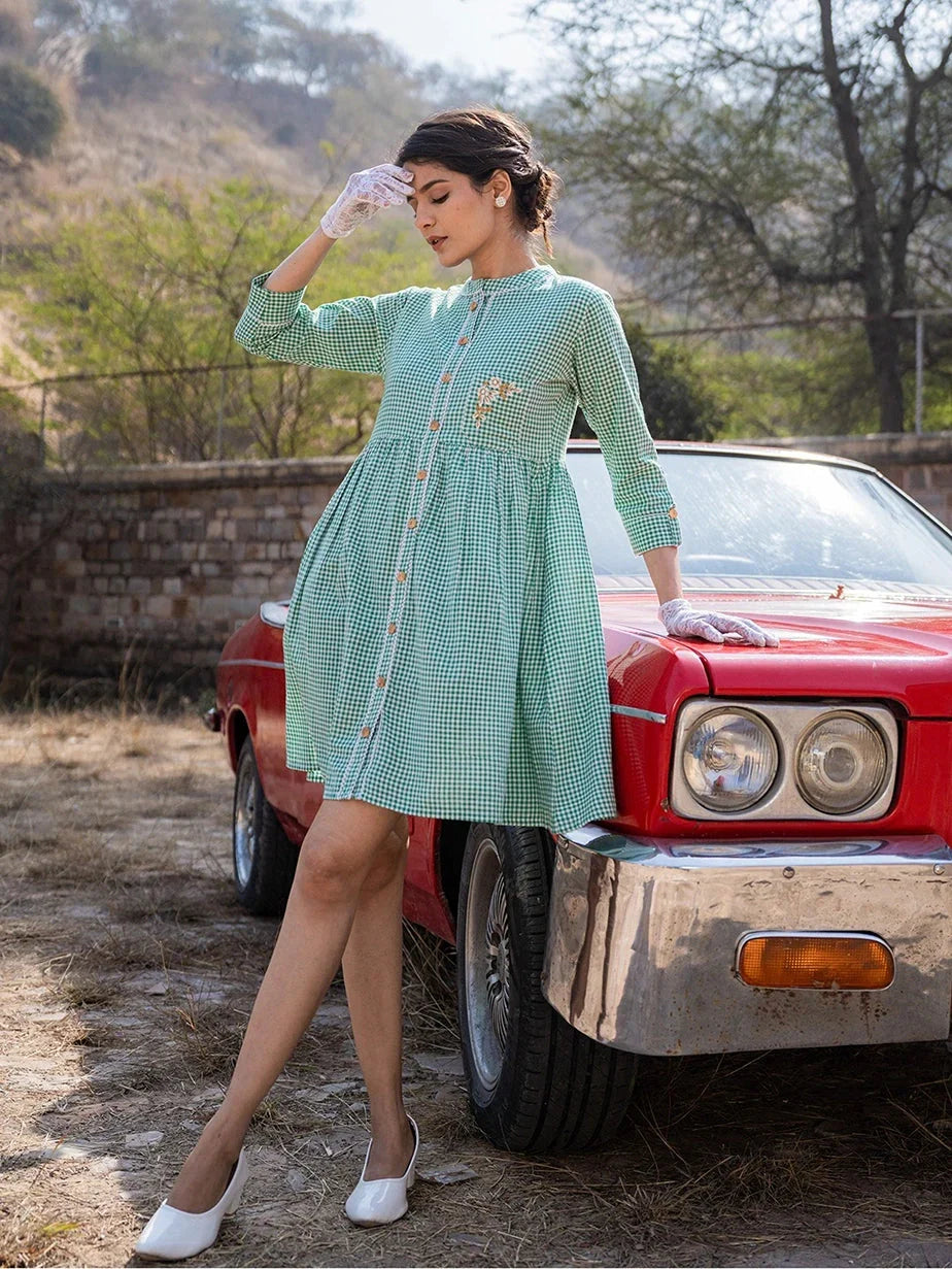 Yufta Green Checked Dress | Grocsy