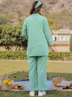 Yufta Green Cotton Checks Print Co Ord Set With Embroidery | Grocsy