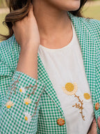 Yufta Green Cotton Checks Print Co Ord Set With Embroidery | Grocsy