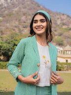 Yufta Green Cotton Checks Print Co Ord Set With Embroidery | Grocsy