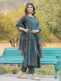 Yufta Green Floral Print Mirror_Work Anarkali Kurta Trouser And Dupatta Set | Grocsy