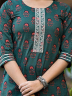 Yufta Green Floral Zari_Work Kurta Sharara With Dupatta Set | Grocsy