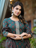 Yufta Green Floral Zari_Work Kurta Sharara With Dupatta Set | Grocsy