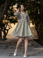 Yufta Green Pure Cotton Paisley And Tassels Were Dress | Grocsy