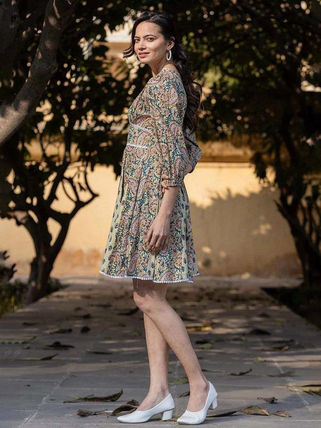Yufta Green Pure Cotton Paisley And Tassels Were Dress | Grocsy