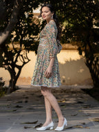 Yufta Green Pure Cotton Paisley And Tassels Were Dress | Grocsy