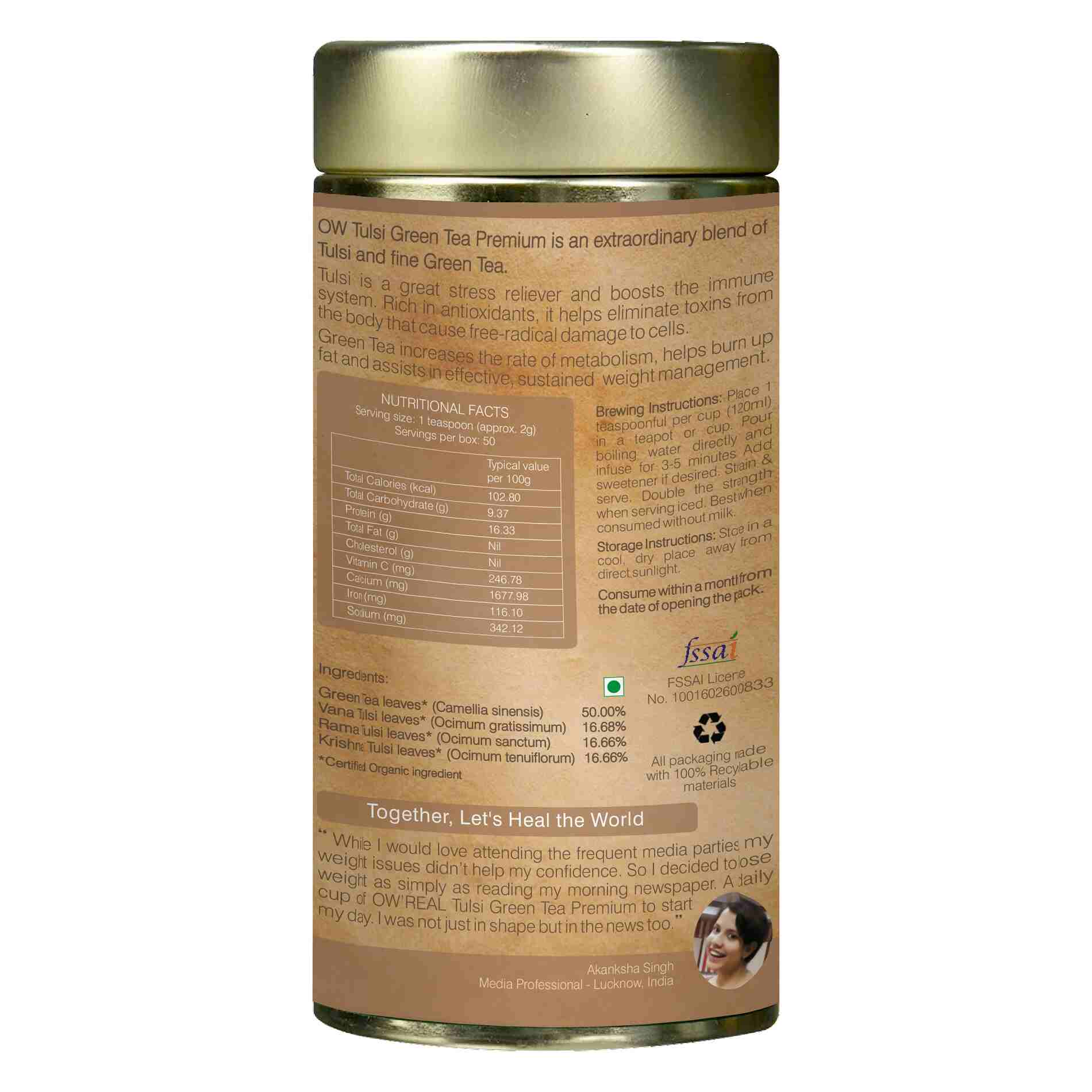 Organic Wellness Tulsi Green Tea Premium Tin Pack | Grocsy