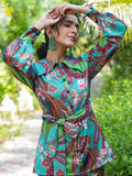 Yufta Green and Turquoise Blue Printed Satin Co-Ords | Grocsy