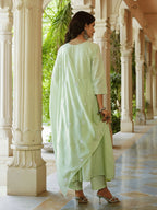 Yufta Green embroidered Fit and flare Kurta Trouser And Dupatta Set | Grocsy