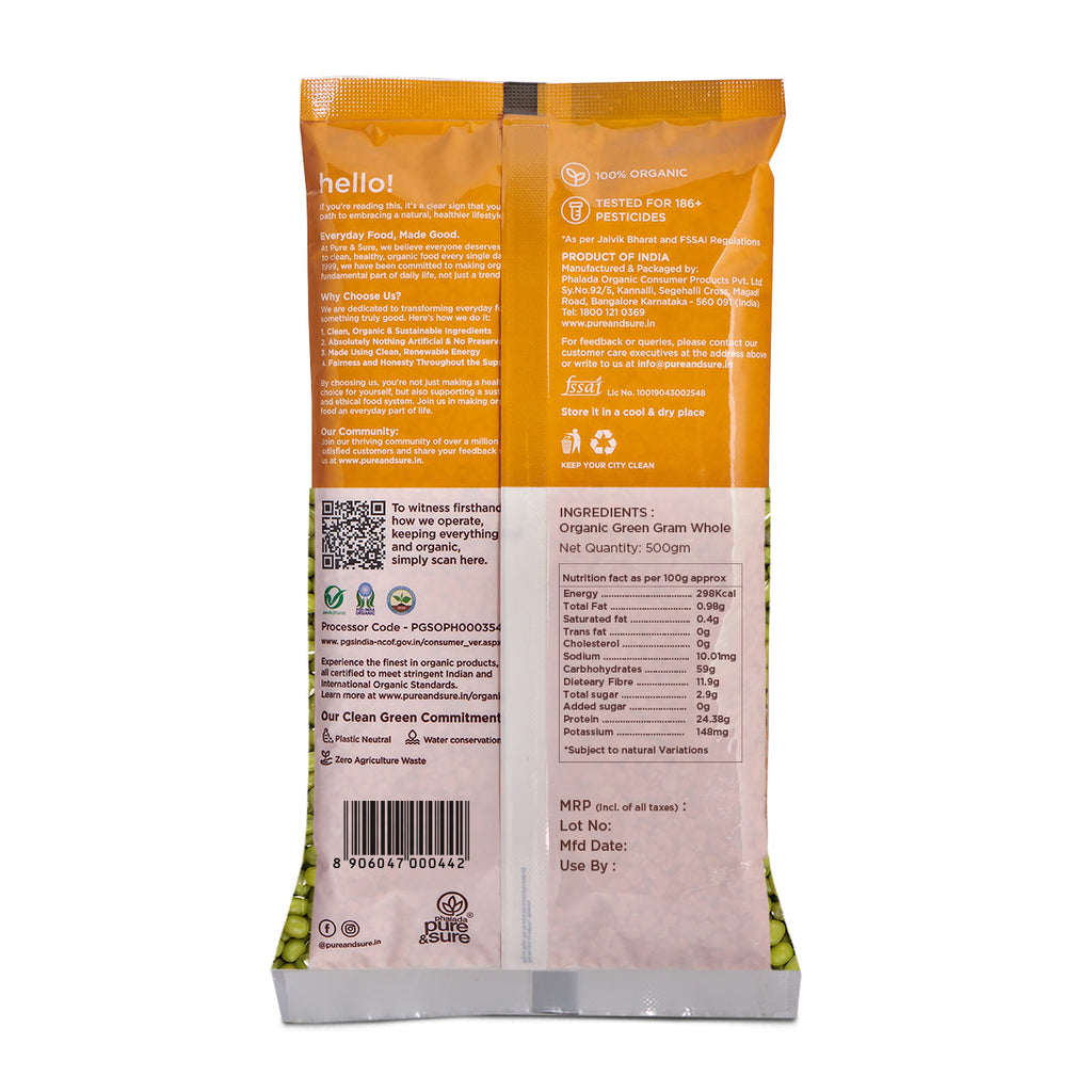 Pure & Sure Organic Green Gram Whole | Grocsy