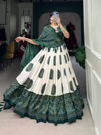 Lorenvalley Green Tussar Silk with Bandhej Print Lehenga Choli | Grocsy