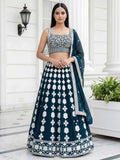 Tulsi Art Attractive Green Thread Embroidered Georgette Party Wear Lehenga Choli | Grocsy