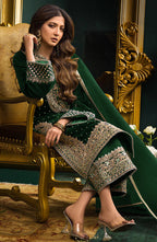 Lorenvalley Fashion Women Green Velvet Embroidered Salwar Suit Material | Grocsy