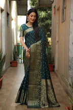 Lorenvalley Premium Pure Handmade Bandhej Kanjivaram silk saree with Zari Weaving Rich Pallu saree - Green | Grocsy