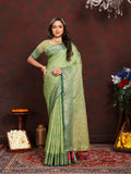 Lorenvalley Fashion Green Soft Katan Silk Woven Design Zari Weaving Pallu Saree | Grocsy