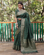 Lorenvalley Premium Bandhej Patola Silk Sarees with kanchi Borders and Contrast Zari Weaving borders Saree - Green | Grocsy