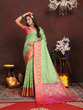 Lorenvalley Fashion Green Organza Silk Woven Design with Rich Meenakari Weaving Pallu Saree | Grocsy