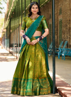 Lorenvalley Green Kanjivaram Silk Zari Weaving Lehenga Choli with Dupatta | Grocsy