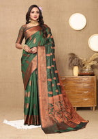 Lorenvalley Fashion Green Soft Katan Silk Woven Design Copper Zari Weaving Saree | Grocsy