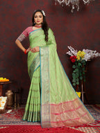 Lorenvalley Fashion Green Soft Katan Silk Woven Design Zari Weaving Pallu Saree | Grocsy