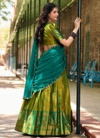 Lorenvalley Green Kanjivaram Silk Zari Weaving Lehenga Choli with Dupatta | Grocsy
