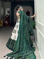 Lorenvalley Green Tussar Silk with Bandhej Print Lehenga Choli | Grocsy