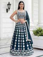 Tulsi Art Attractive Green Thread Embroidered Georgette Party Wear Lehenga Choli | Grocsy