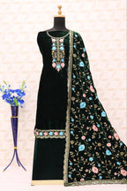 Lorenvalley Fashion Women Green Velvet Embroidered Salwar Suit Material | Grocsy