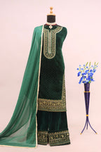 Lorenvalley Fashion Women Green Velvet Embroidered Salwar Suit Material | Grocsy