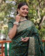 Lorenvalley Premium Bandhej Patola Silk Sarees with kanchi Borders and Contrast Zari Weaving borders Saree - Green | Grocsy