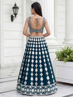Tulsi Art Attractive Green Thread Embroidered Georgette Party Wear Lehenga Choli | Grocsy