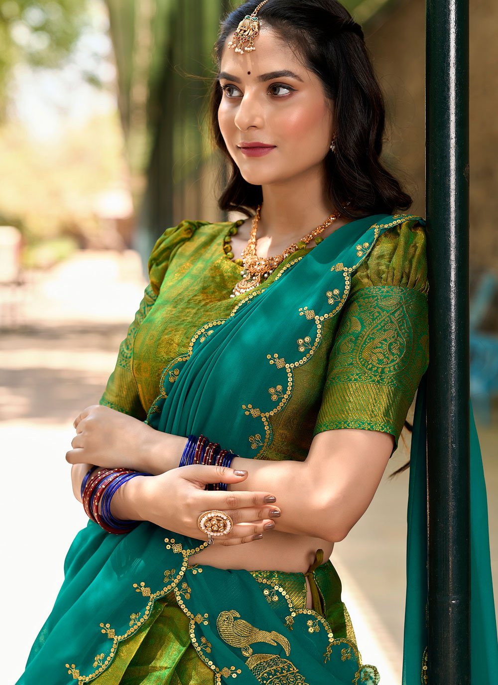 Lorenvalley Green Kanjivaram Silk Zari Weaving Lehenga Choli with Dupatta | Grocsy