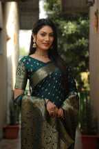 Lorenvalley Premium Pure Handmade Bandhej Kanjivaram silk saree with Zari Weaving Rich Pallu saree - Green | Grocsy