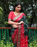 Lorenvalley Premium Pure Bandhej Tapeta Soft light weight silk saree with zari weaving Border - Multicolor | Grocsy