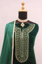 Lorenvalley Fashion Women Green Velvet Embroidered Salwar Suit Material | Grocsy