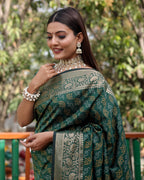 Lorenvalley Premium Bandhej Patola Silk Sarees with kanchi Borders and Contrast Zari Weaving borders Saree - Green | Grocsy