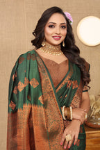 Lorenvalley Fashion Green Soft Katan Silk Woven Design Copper Zari Weaving Saree | Grocsy