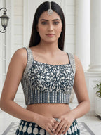 Tulsi Art Attractive Green Thread Embroidered Georgette Party Wear Lehenga Choli | Grocsy