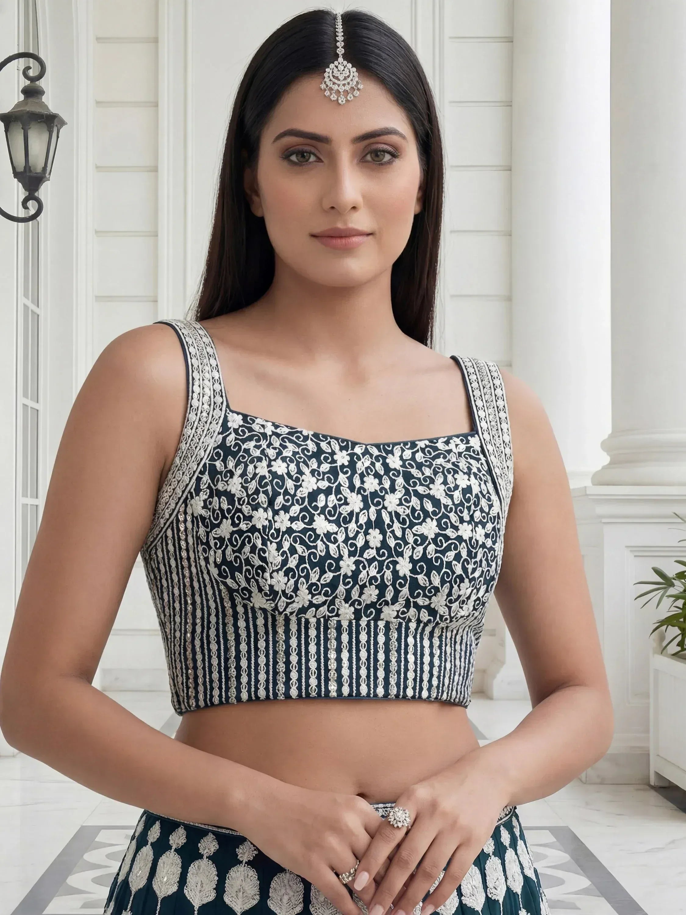 Tulsi Art Attractive Green Thread Embroidered Georgette Party Wear Lehenga Choli | Grocsy