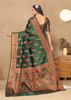 Lorenvalley Fashion Green Soft Katan Silk Woven Design Copper Zari Weaving Saree | Grocsy